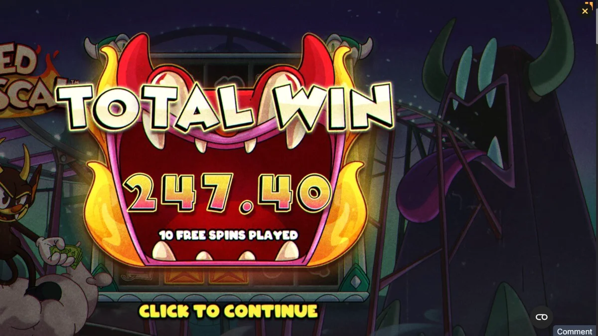 Cena de jogo do slot Red Rascal com estética de animação sombria e elementos de circo.