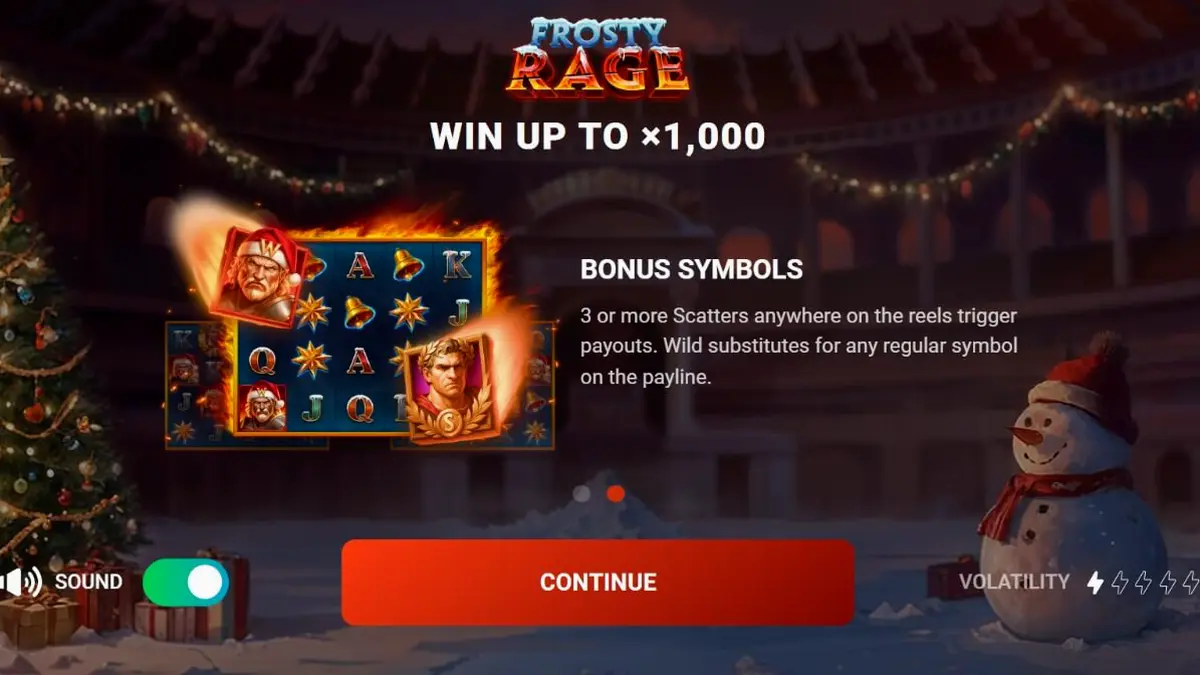 Tela de jogo do slot Frosty Rage com tema de gladiador natalino